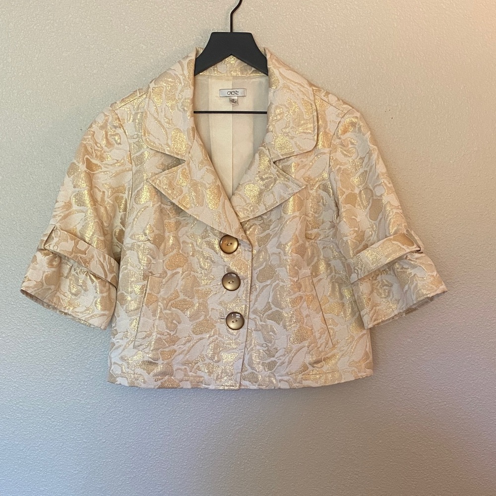 Cache Cream and Gold Brocade Blazer